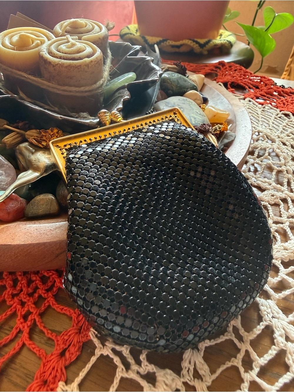 Vintage 50s 60s Whiting & Davis Black Metal Mesh Evening Purse